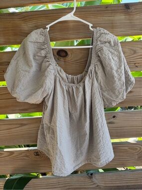 Aerie Beige Puff-Sleeve Peasant Top - Women
